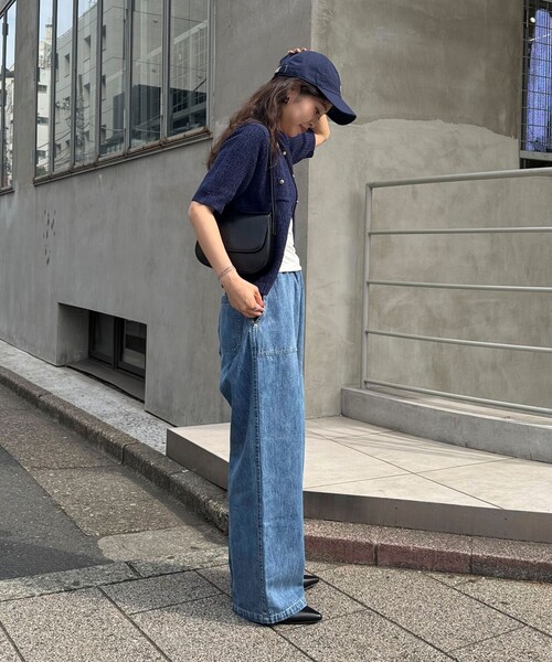 fredy emue（フレディエミュ）の「テープヤーン半袖ニットジャケット（カーディガン/ボレロ・レディース・ライトグレー/ネイビー/オフホワイト/ミント・38）」の9枚目の写真