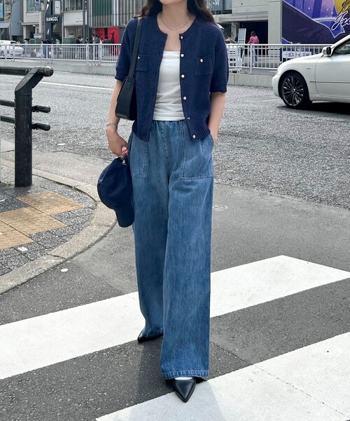 fredy emue（フレディエミュ）の「テープヤーン半袖ニットジャケット（カーディガン/ボレロ・レディース・ライトグレー/ネイビー/オフホワイト/ミント・38）」の12枚目の写真