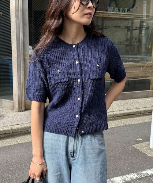 fredy emue（フレディエミュ）の「テープヤーン半袖ニットジャケット（カーディガン/ボレロ・レディース・ライトグレー/ネイビー/オフホワイト/ミント・38）」の14枚目の写真