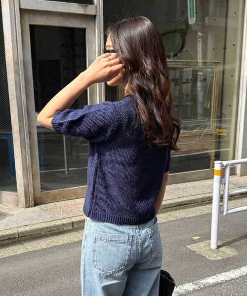 fredy emue（フレディエミュ）の「テープヤーン半袖ニットジャケット（カーディガン/ボレロ・レディース・ライトグレー/ネイビー/オフホワイト/ミント・38）」の16枚目の写真