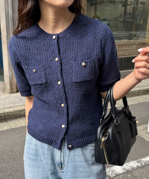 fredy emue（フレディエミュ）の「テープヤーン半袖ニットジャケット（カーディガン/ボレロ・レディース・ライトグレー/ネイビー/オフホワイト/ミント・38）」の17枚目の写真