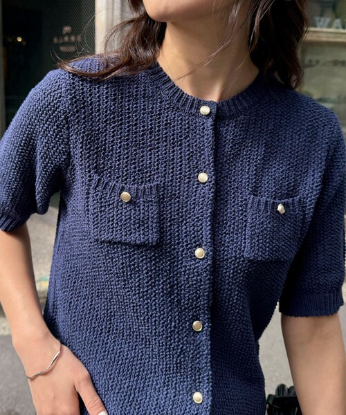 fredy emue（フレディエミュ）の「テープヤーン半袖ニットジャケット（カーディガン/ボレロ・レディース・ライトグレー/ネイビー/オフホワイト/ミント・38）」の18枚目の写真