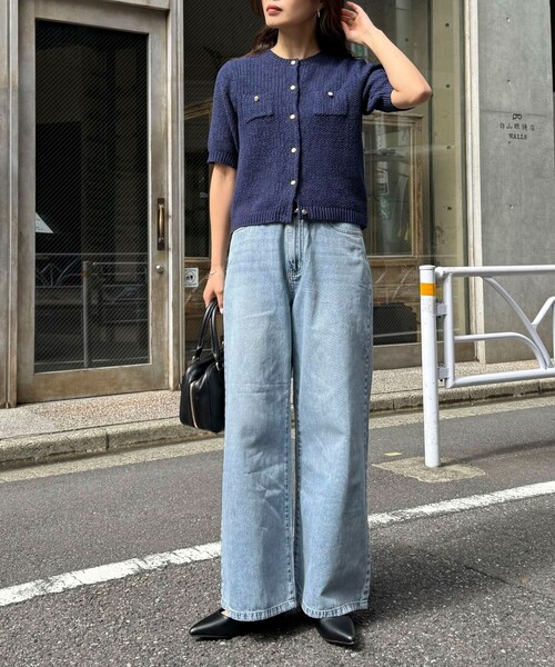 fredy emue（フレディエミュ）の「テープヤーン半袖ニットジャケット（カーディガン/ボレロ・レディース・ライトグレー/ネイビー/オフホワイト/ミント・38）」の19枚目の写真