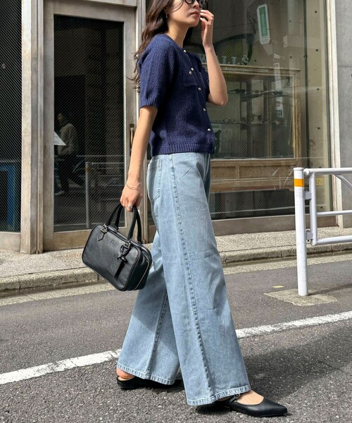 fredy emue（フレディエミュ）の「テープヤーン半袖ニットジャケット（カーディガン/ボレロ・レディース・ライトグレー/ネイビー/オフホワイト/ミント・38）」の20枚目の写真