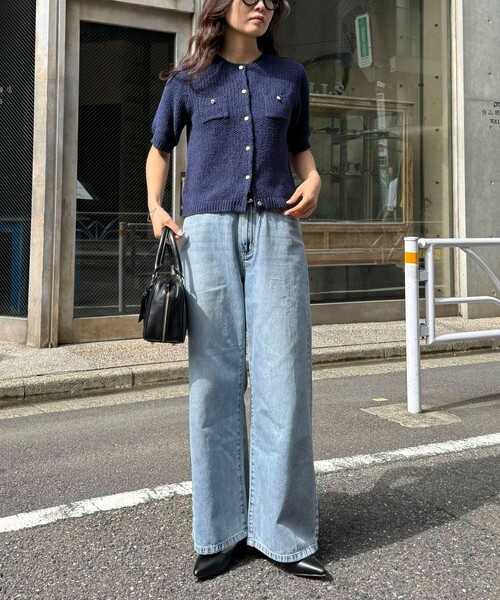 fredy emue（フレディエミュ）の「テープヤーン半袖ニットジャケット（カーディガン/ボレロ・レディース・ライトグレー/ネイビー/オフホワイト/ミント・38）」の21枚目の写真