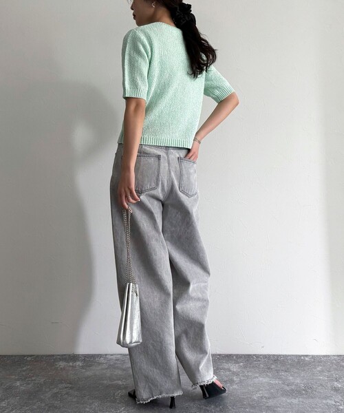 fredy emue（フレディエミュ）の「テープヤーン半袖ニットジャケット（カーディガン/ボレロ・レディース・ライトグレー/ネイビー/オフホワイト/ミント・38）」の7枚目の写真