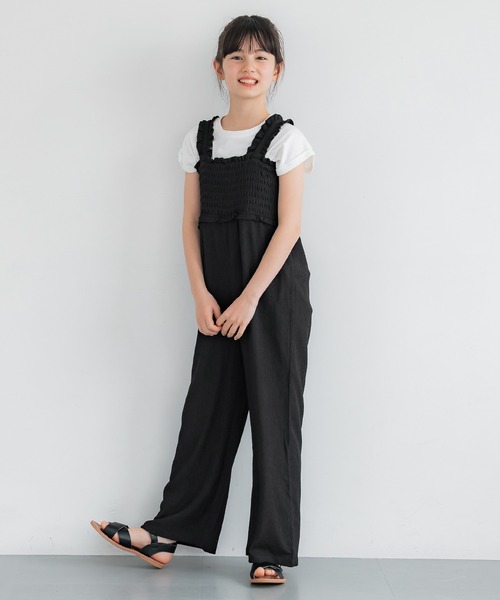 セール】キッズ 親子お揃いクレープシャーリングオールインワン