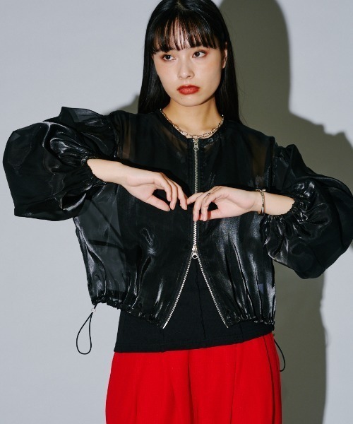 ★美品　エポカ　オーガンジー　シアー　ブルゾン　ブラック　ジャケット セール】 ポリエステルオーガンジーブルゾン （ノーカラー