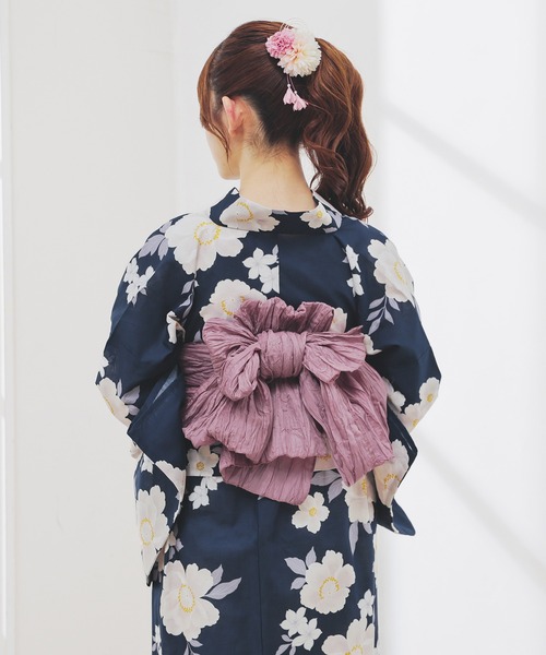 Honeys（ハニーズ）の「セパレート浴衣  ３点セット（羽織り＋巻きスカート＋兵児帯）（浴衣・レディース・ネイビー系/ネイビー系1/アイボリー系/ホワイト系その他・F）」の9枚目の写真