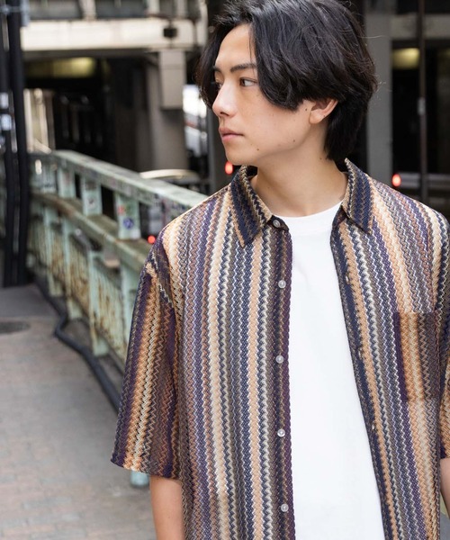 oct様 LAKOLE シャツ ストライプレース半袖シャツ / 283477 メンズ