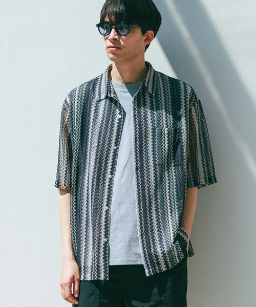 PASIRIRE Partir パスリル ER7-02-13 　ジェル付き セール】ストライプレース半袖シャツ / 283477（シャツ/ブラウス