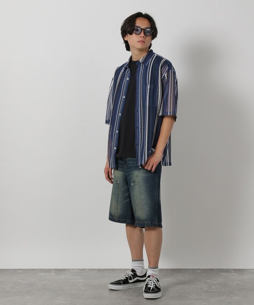 PASIRIRE Partir パスリル ER7-02-13 　ジェル付き セール】ストライプレース半袖シャツ / 283477（シャツ/ブラウス