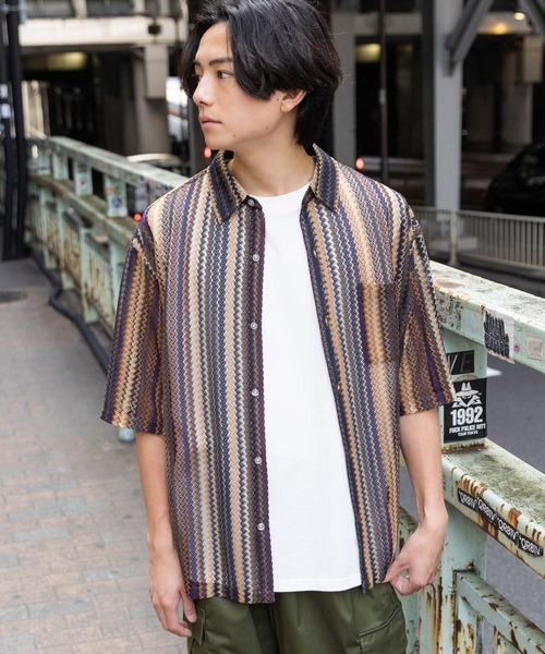 セール】ストライプレース半袖シャツ / 283477（シャツ/ブラウス