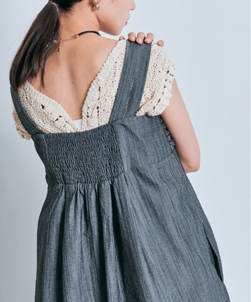 W:Huku(フーク)の「Vネック クロシェ ニット トップス / ノースリーブ フレンチスリーブ 袖なし(ニット/セーター・レディース・アイボリー/オフホワイト・FREE)」の9枚目の写真