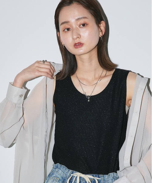 ad thie(アドティエ)の「ラメテレコ リブタンクトップ(タンクトップ・レディース・ブラック/チャコール/ライトグレー・LARGE/MEDIUM)」の2枚目の写真