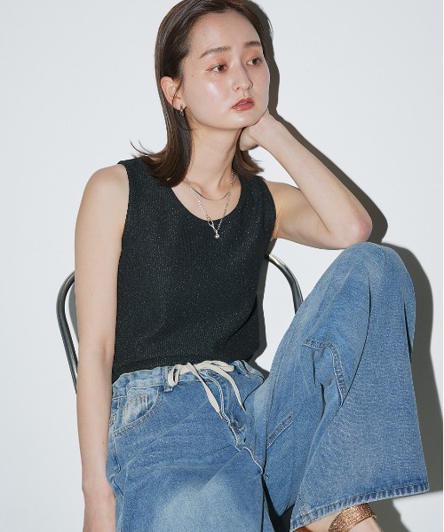 ad thie(アドティエ)の「ラメテレコ リブタンクトップ(タンクトップ・レディース・ブラック/チャコール/ライトグレー・LARGE/MEDIUM)」の4枚目の写真