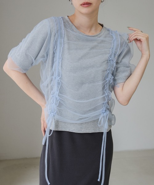 コムデギャルソン アシンメトリー ギャザー チュール カットソー Tシャツ セール】チュールギャザーTシャツ（Tシャツ/カットソー）｜Bab