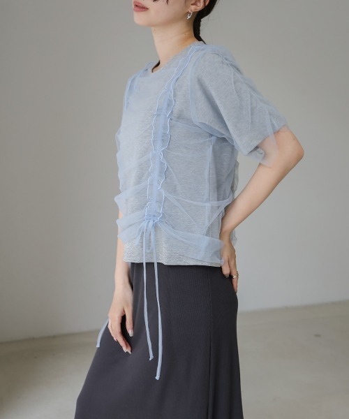 セール】チュールギャザーTシャツ（Tシャツ/カットソー）｜Bab