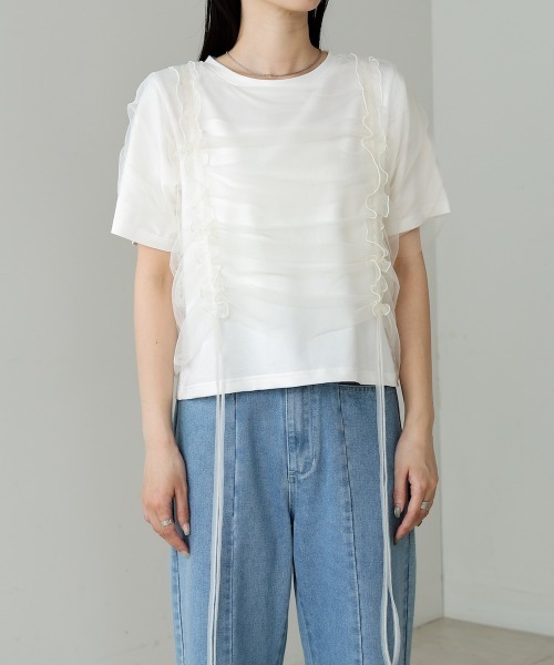 セール】チュールギャザーTシャツ（Tシャツ/カットソー）｜Bab