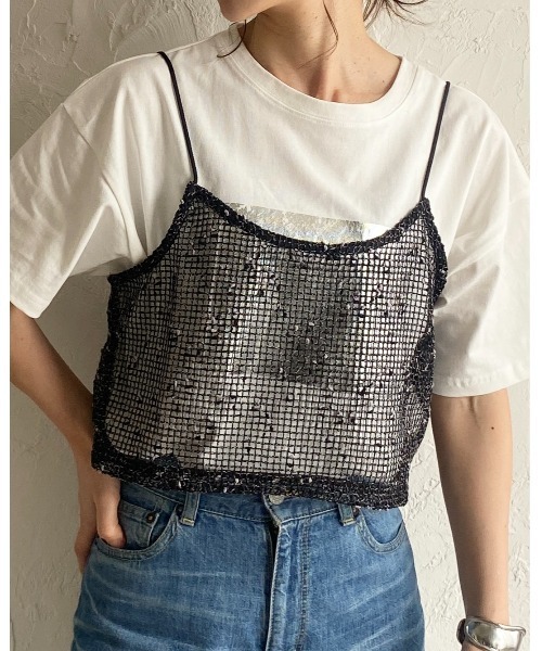 セール】ショート丈透かし編みニットビスチェネップメッシュ