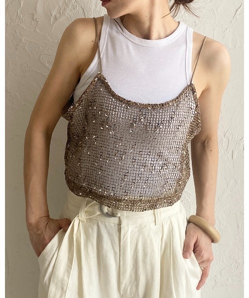She's Closet(シーズクローゼット)の「ショート丈 透かし編み ニットビスチェ ネップ メッシュキャミソール(ベスト・レディース・ブラック/アイボリー/ベージュ/オレンジ・FREE)」の18枚目の写真