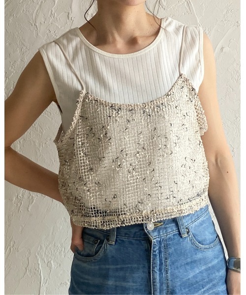 She's Closet(シーズクローゼット)の「ショート丈 透かし編み ニットビスチェ ネップ メッシュキャミソール(ベスト・レディース・ブラック/アイボリー/ベージュ/オレンジ・FREE)」の16枚目の写真