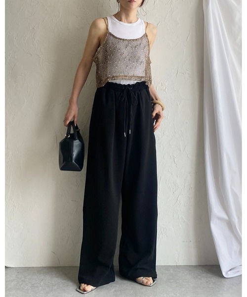 She's Closet(シーズクローゼット)の「ショート丈 透かし編み ニットビスチェ ネップ メッシュキャミソール(ベスト・レディース・ブラック/アイボリー/ベージュ/オレンジ・FREE)」の14枚目の写真