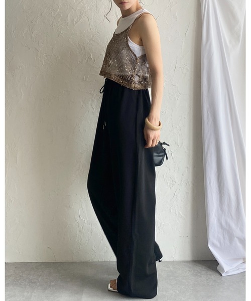 She's Closet(シーズクローゼット)の「ショート丈 透かし編み ニットビスチェ ネップ メッシュキャミソール(ベスト・レディース・ブラック/アイボリー/ベージュ/オレンジ・FREE)」の12枚目の写真