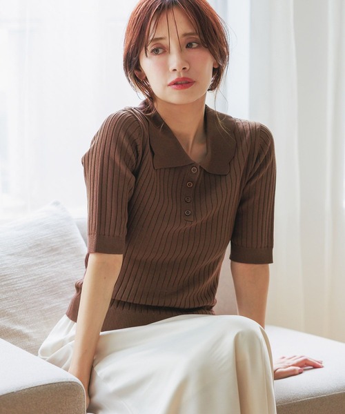 mysty woman（ミスティウーマン）の「スカシアミニットポロ　498409（ポロシャツ・レディース・グレイッシュブルー/ブラック/ブラウン・FREE）」の2枚目の写真