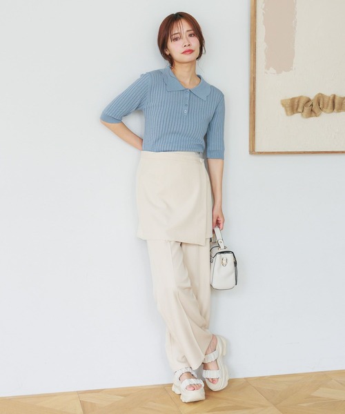 mysty woman（ミスティウーマン）の「スカシアミニットポロ　498409（ポロシャツ・レディース・グレイッシュブルー/ブラック/ブラウン・FREE）」の4枚目の写真