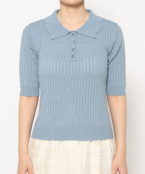 mysty woman（ミスティウーマン）の「スカシアミニットポロ　498409（ポロシャツ・レディース・グレイッシュブルー/ブラック/ブラウン・FREE）」の7枚目の写真