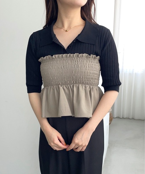 mysty woman（ミスティウーマン）の「スカシアミニットポロ　498409（ポロシャツ・レディース・グレイッシュブルー/ブラック/ブラウン・FREE）」の18枚目の写真