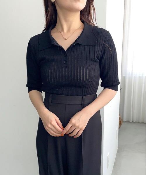 mysty woman（ミスティウーマン）の「スカシアミニットポロ　498409（ポロシャツ・レディース・グレイッシュブルー/ブラック/ブラウン・FREE）」の17枚目の写真