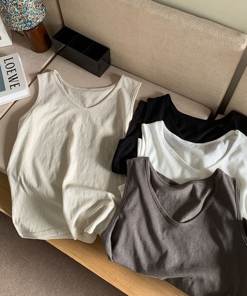 LOWO（ロワ）の「綿混ノースリーブカットソー（Tシャツ/カットソー・レディース・ホワイト/ブラック/ベージュ/グレー・FREE）」の19枚目の写真