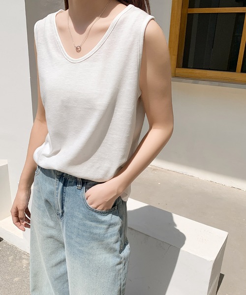 LOWO（ロワ）の「綿混ノースリーブカットソー（Tシャツ/カットソー・レディース・ホワイト/ブラック/ベージュ/グレー・FREE）」の17枚目の写真