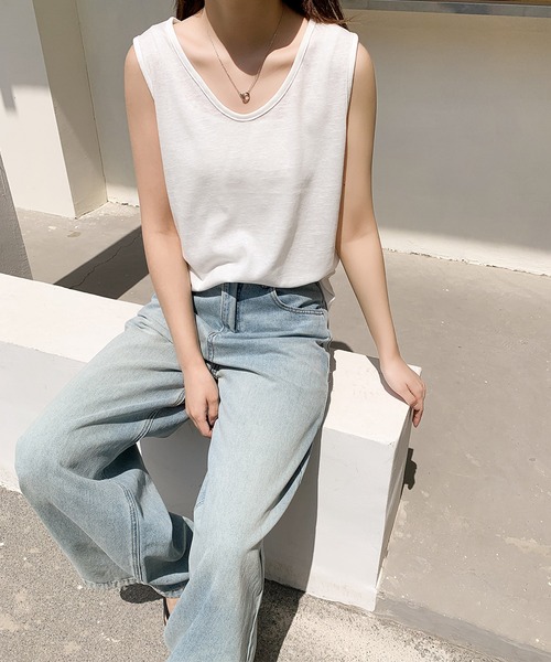 LOWO（ロワ）の「綿混ノースリーブカットソー（Tシャツ/カットソー・レディース・ホワイト/ブラック/ベージュ/グレー・FREE）」の16枚目の写真