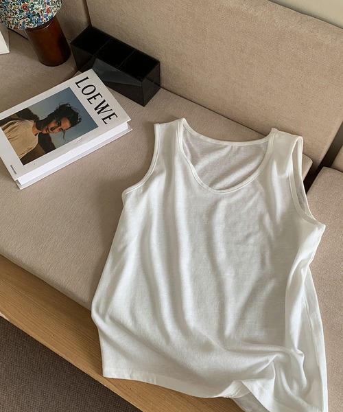 LOWO（ロワ）の「綿混ノースリーブカットソー（Tシャツ/カットソー・レディース・ホワイト/ブラック/ベージュ/グレー・FREE）」の14枚目の写真