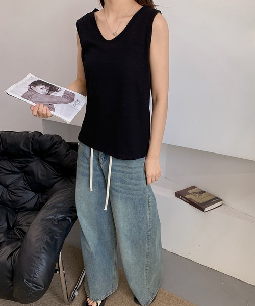 LOWO（ロワ）の「綿混ノースリーブカットソー（Tシャツ/カットソー・レディース・ホワイト/ブラック/ベージュ/グレー・FREE）」の11枚目の写真