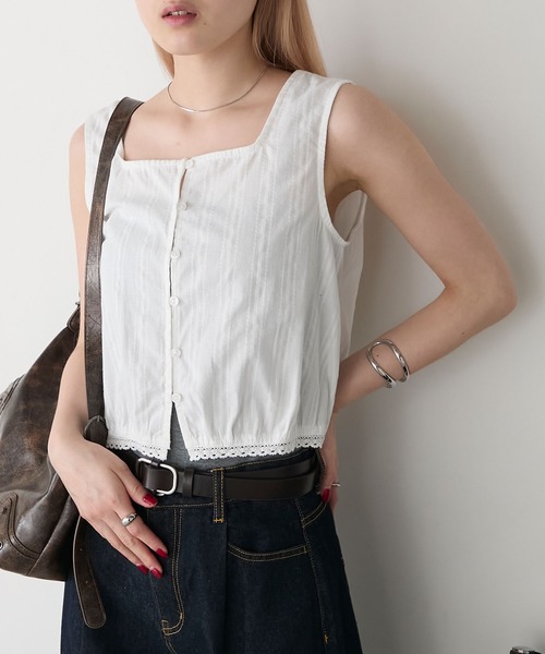 forksy.（フォルクシー）の「【forksy.】コットンドビーストライプ調ピコレーストップス（シャツ/ブラウス・レディース・アイボリー/ホワイト/ブラック・FREE）」の18枚目の写真