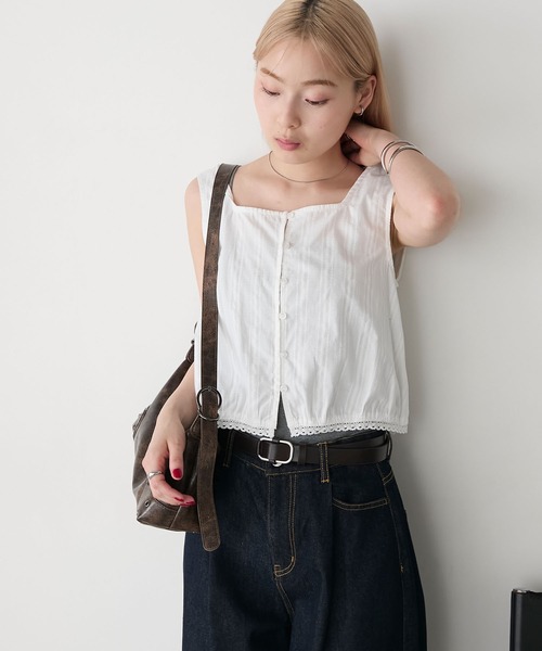 forksy.（フォルクシー）の「【forksy.】コットンドビーストライプ調ピコレーストップス（シャツ/ブラウス・レディース・アイボリー/ホワイト/ブラック・FREE）」の19枚目の写真