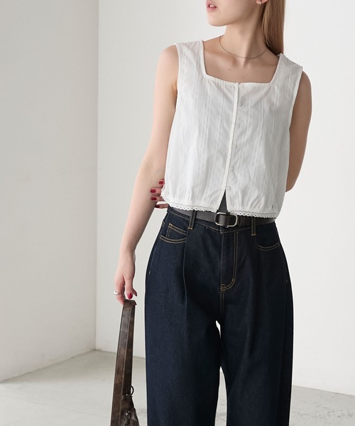 forksy.（フォルクシー）の「【forksy.】コットンドビーストライプ調ピコレーストップス（シャツ/ブラウス・レディース・アイボリー/ホワイト/ブラック・FREE）」の20枚目の写真