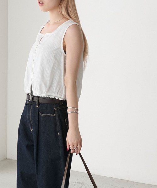 forksy.（フォルクシー）の「【forksy.】コットンドビーストライプ調ピコレーストップス（シャツ/ブラウス・レディース・アイボリー/ホワイト/ブラック・FREE）」の21枚目の写真