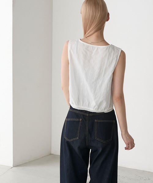 forksy.（フォルクシー）の「【forksy.】コットンドビーストライプ調ピコレーストップス（シャツ/ブラウス・レディース・アイボリー/ホワイト/ブラック・FREE）」の22枚目の写真