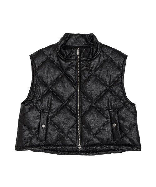 ジャケット・アウター Ameri SYNTHETIC LEATHER QUILTING VEST セール】SYNTHETIC LEATHER QUILTING MINI VEST（ベスト）｜Ameri