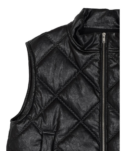 ジャケット・アウター SYNTHETIC LEATHER QUILTING MINI VEST SYNTHETIC LEATHER QUILTING MINI VEST