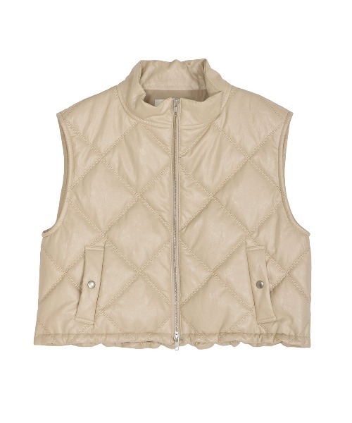 ジャケット・アウター SYNTHETIC LEATHER QUILTING MINI VEST セール】SYNTHETIC LEATHER QUILTING MINI VEST（ベスト）｜Ameri