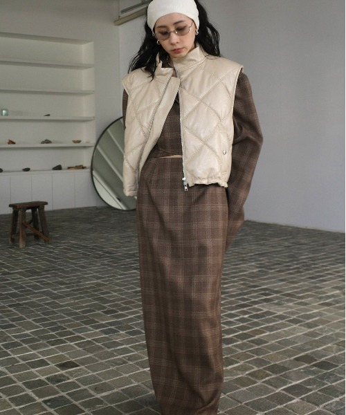 セール】SYNTHETIC LEATHER QUILTING MINI VEST（ベスト）｜Ameri