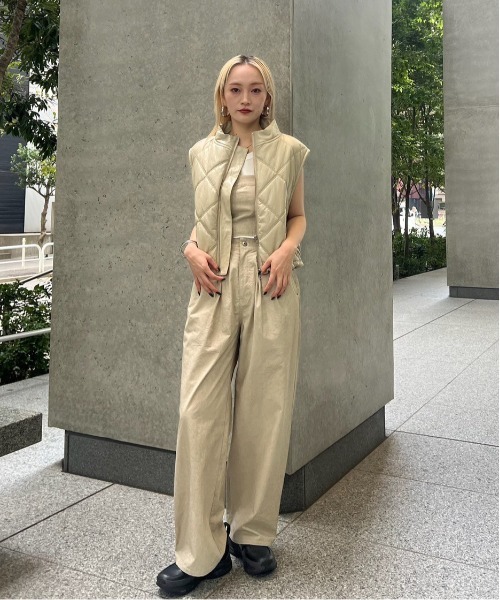 ジャケット・アウター Ameri SYNTHETIC LEATHER QUILTING VEST セール】SYNTHETIC LEATHER QUILTING MINI VEST（ベスト）｜Ameri