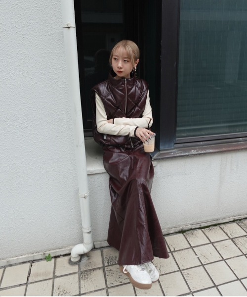 セール】SYNTHETIC LEATHER QUILTING MINI VEST（ベスト）｜Ameri