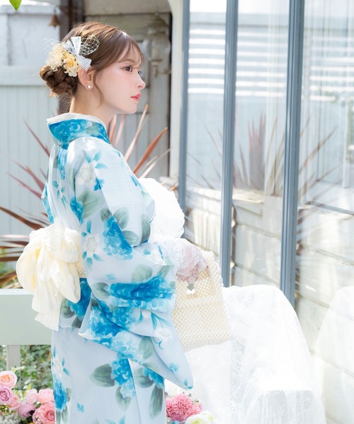 浴衣 セット 水色 紫陽花 帯 レディース 楽天市場】浴衣 セット レトロ 高級綿浴衣3点セット「薄水色地に